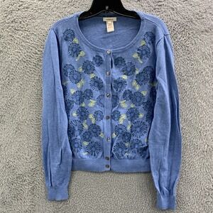 Sundance Blue Floral Embroidered Cardigan Size M/L